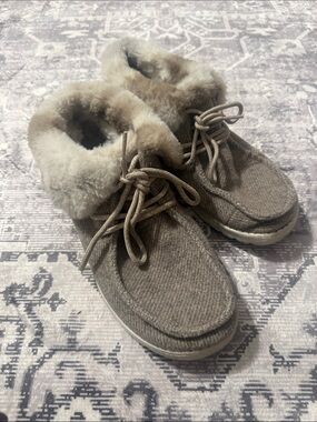 Hey Dude Women's Faux-Fur Lined Taupe Moccasin Ankle Boots
